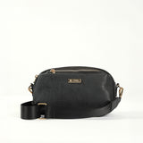 Ciarra Black Suede Crossbody Bag.Multi Compartment.
