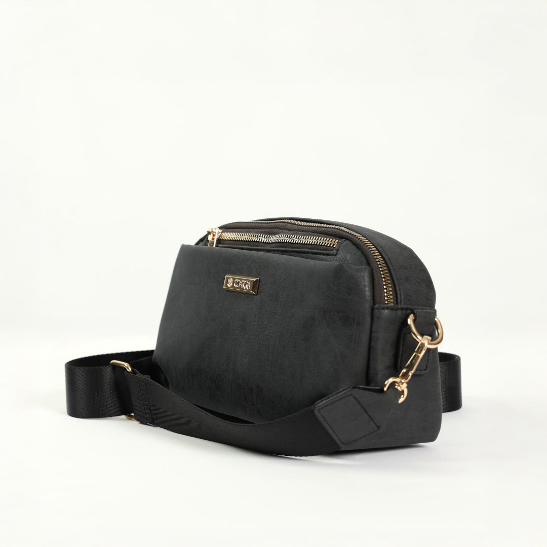 Ciarra Black Suede Crossbody Bag.Multi Compartment.