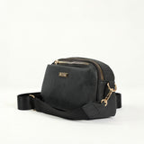 Ciarra Black Suede Crossbody Bag.Multi Compartment.