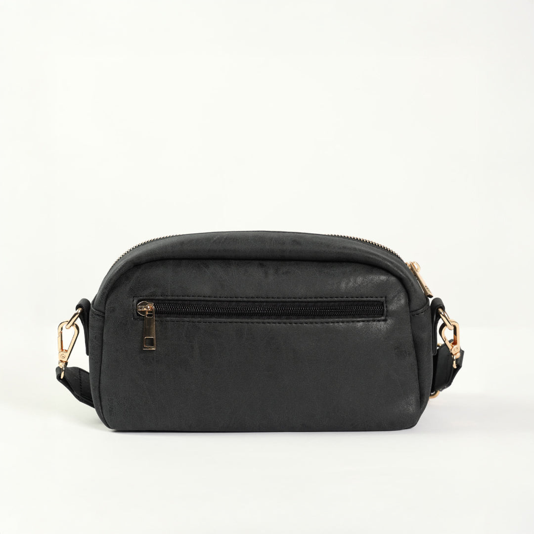 Ciarra Black Suede Crossbody Bag.Multi Compartment.