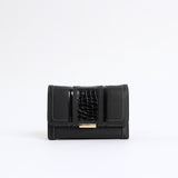 Ciarra Black Flap Wallet.Croc And Crosshatch Blocking.