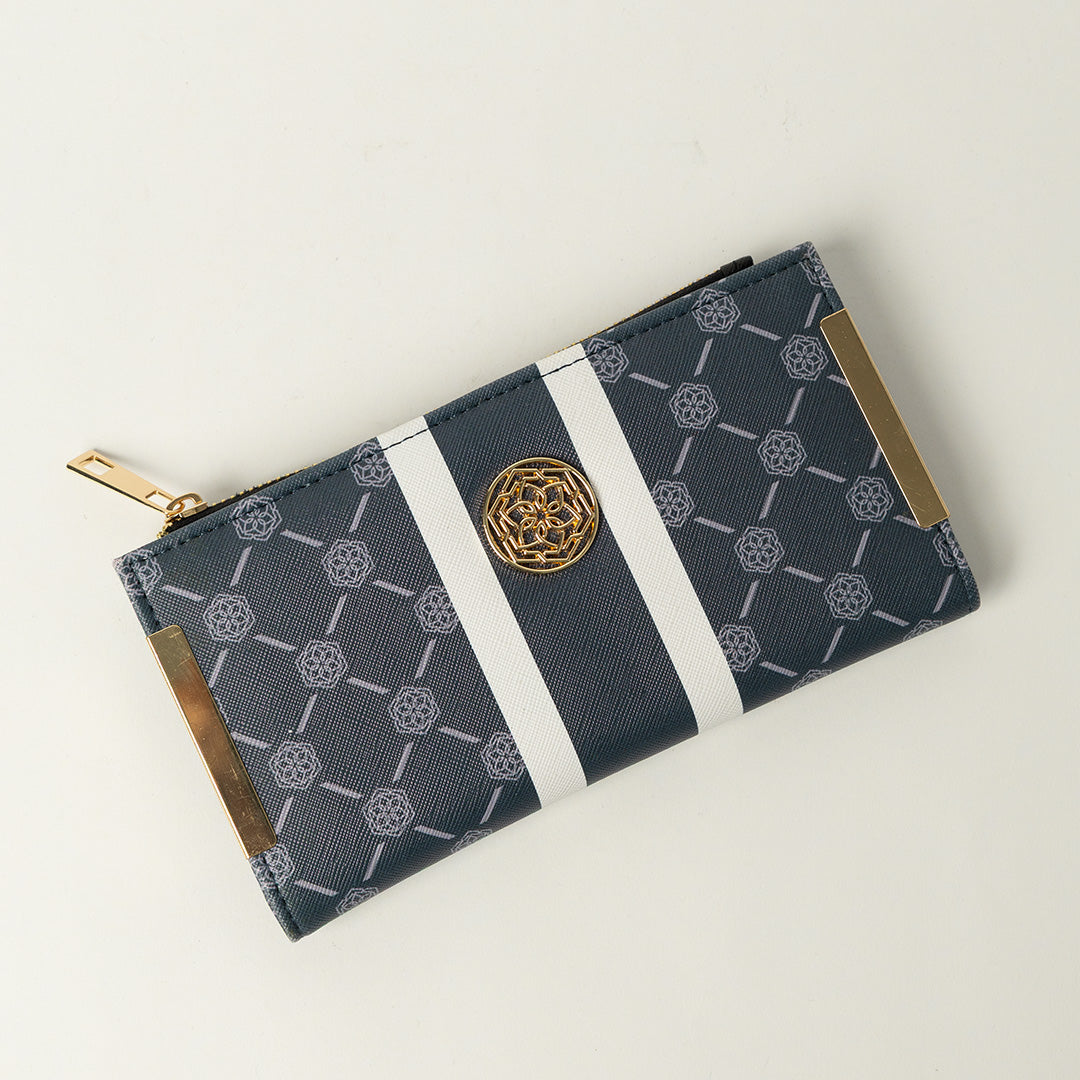 Ciarra Navy Monogram Wallet.Flower Trim.