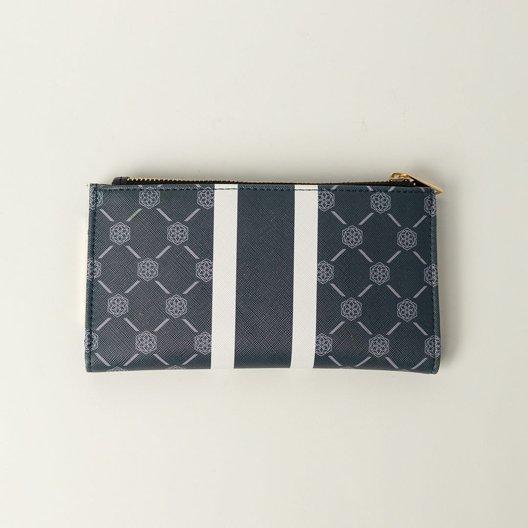 Ciarra Navy Monogram Wallet.Flower Trim.