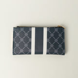 Ciarra Navy Monogram Wallet.Flower Trim.