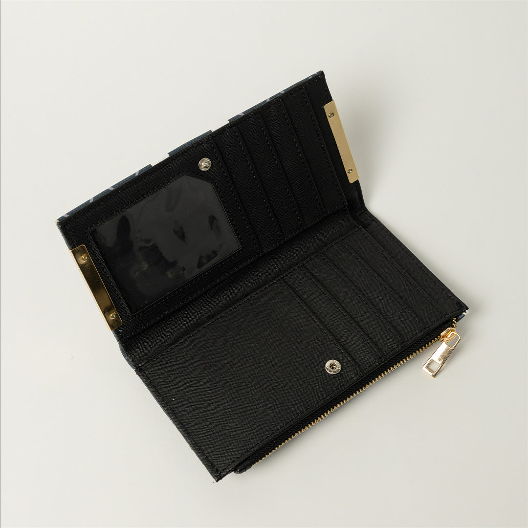 Ciarra Navy Monogram Wallet.Flower Trim.