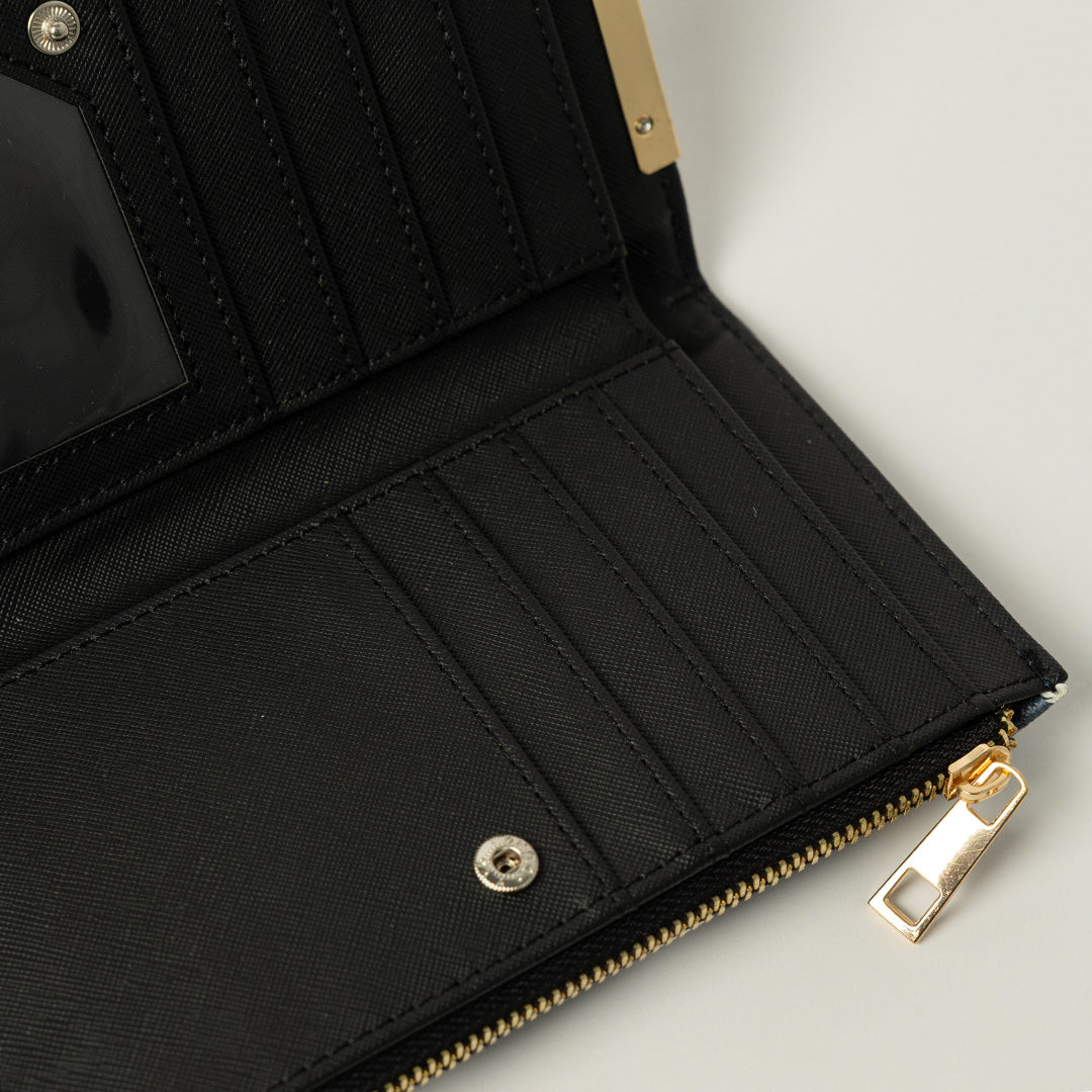 Ciarra Navy Monogram Wallet.Flower Trim.