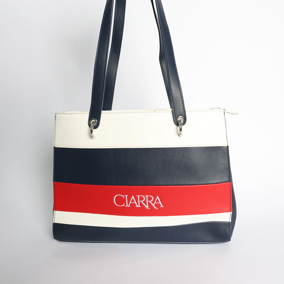 Ciarra Navy Red And White Pu Tote Bag CIARRA Fashion Fusion