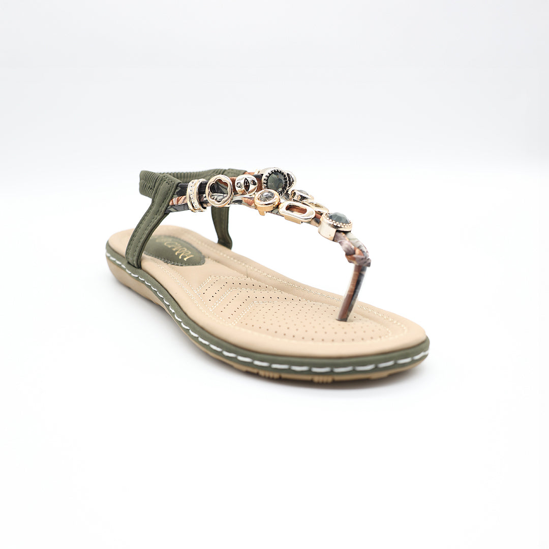 Comfort Thong Sandal.Crystal Upper Detail.