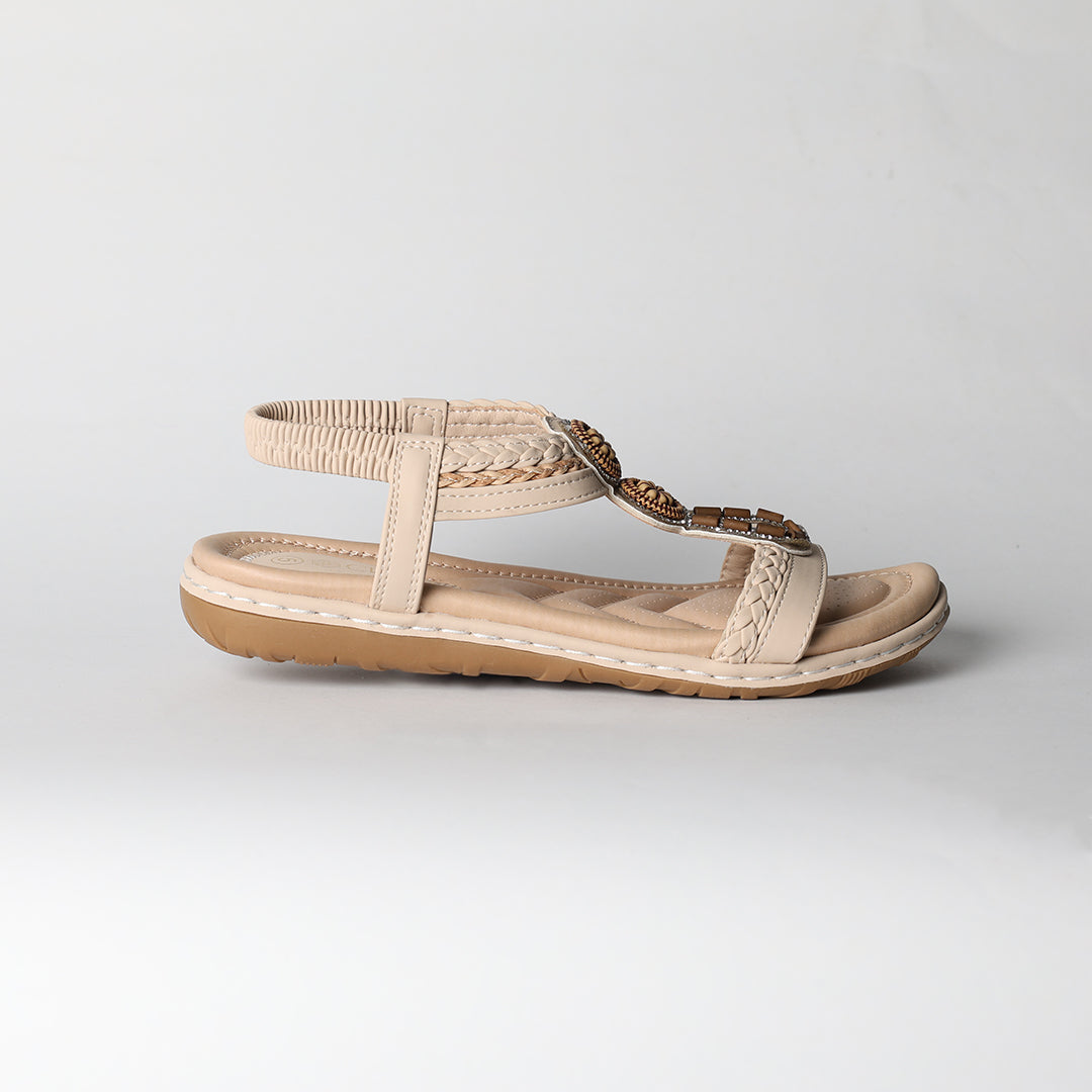 Weave Comfort Sandal.Beaded Detail.