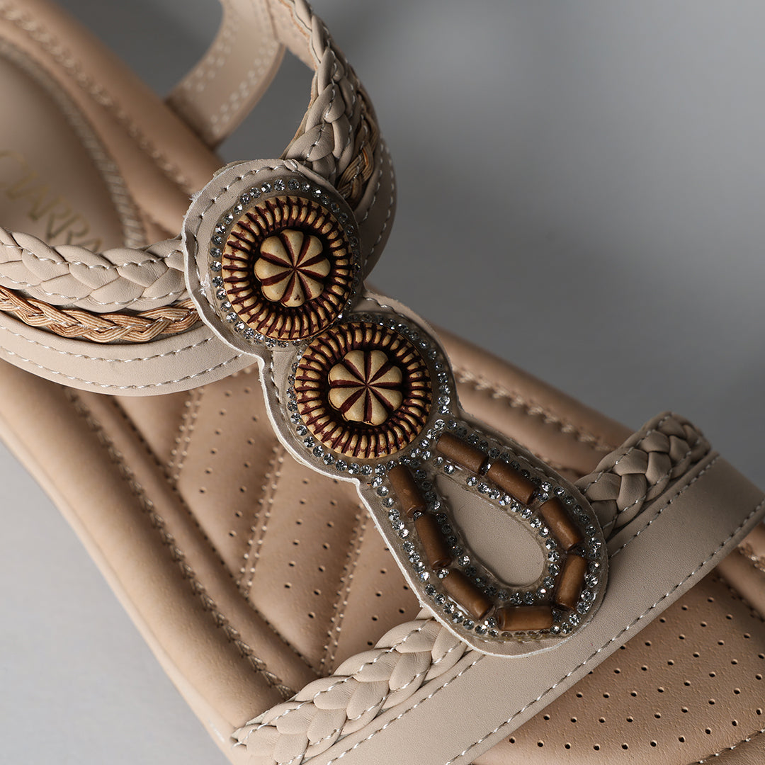 Weave Comfort Sandal.Beaded Detail.