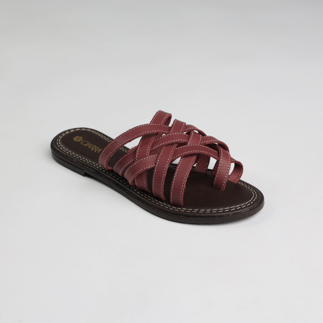 Criss Cross Push In Leather Sandal