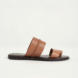 Bone Leather Toe Push In Sandal.Raw Stitch Detail.