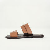 Bone Leather Toe Push In Sandal.Raw Stitch Detail.