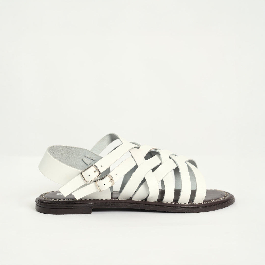 Criss Cross Leather Strappy Sandal.Double Buckle Detail.