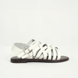 Criss Cross Leather Strappy Sandal.Double Buckle Detail.