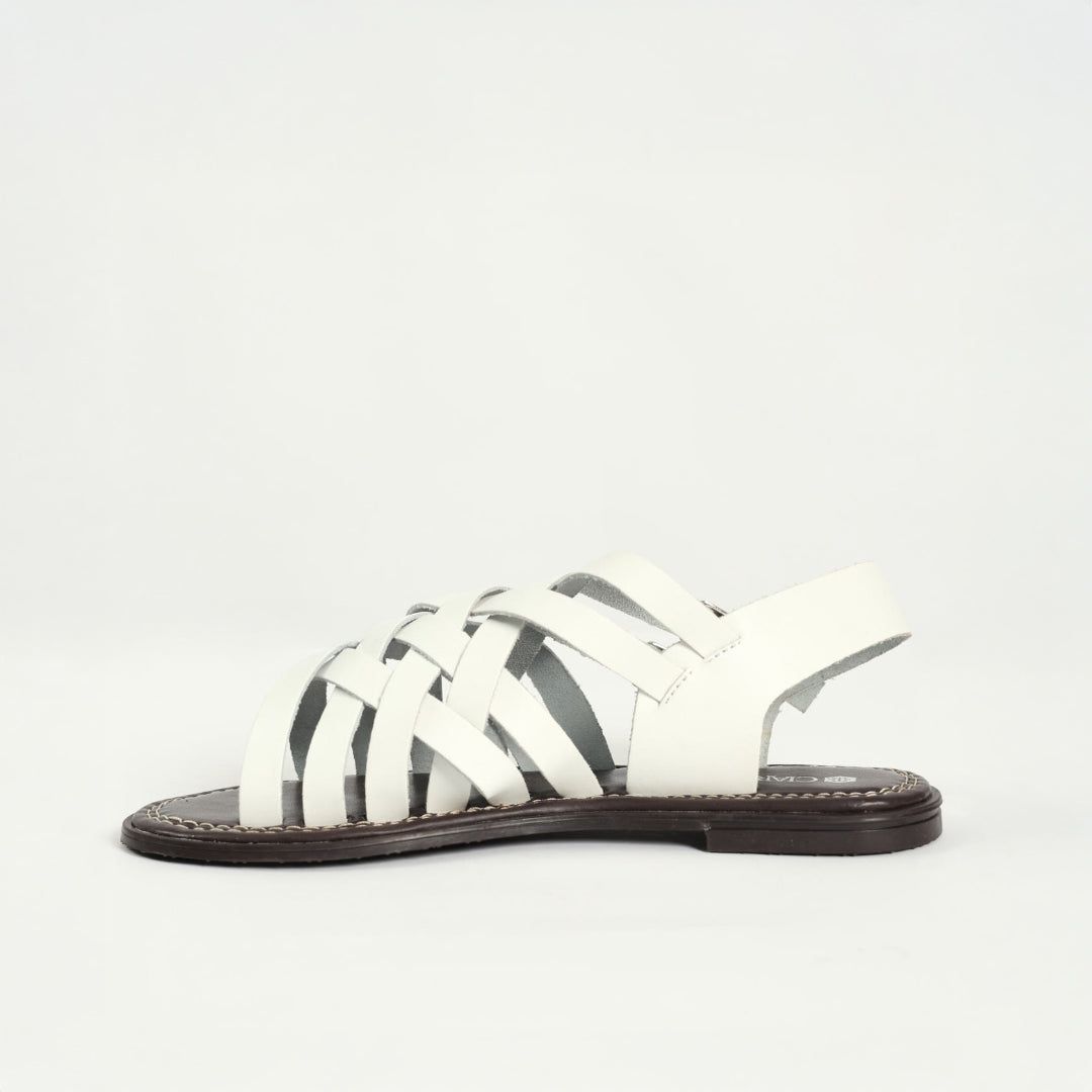 Criss Cross Leather Strappy Sandal.Double Buckle Detail.