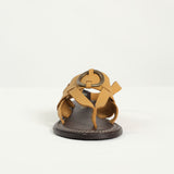 Thong leather Strappy Sandal.Antique Gold Circle Trim.