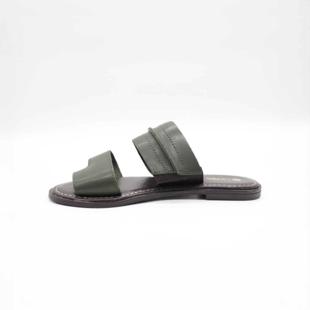 Leather Toe Push In Sandal.Raw Stitch Detail.