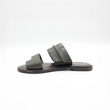 Leather Toe Push In Sandal.Raw Stitch Detail.