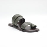 Leather Toe Push In Sandal.Raw Stitch Detail.