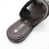 Leather Toe Push In Sandal.Raw Stitch Detail.