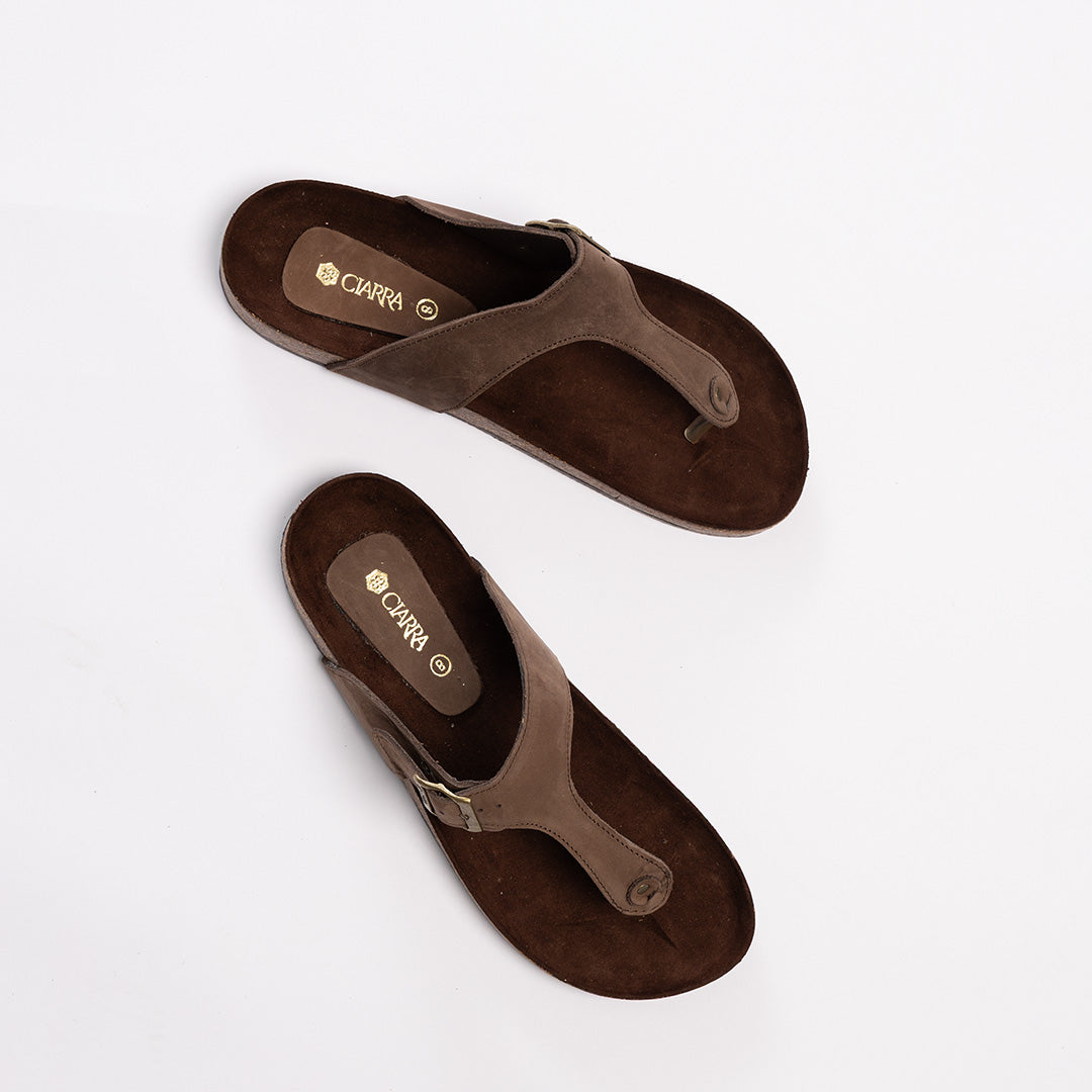 Leather Thong Birk Sandal.Antqiue Gold Buckle.