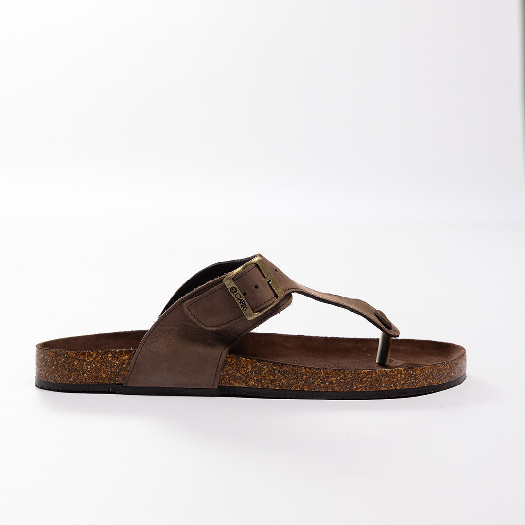 Leather Thong Birk Sandal.Antqiue Gold Buckle.