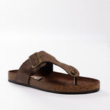 Leather Thong Birk Sandal.Antqiue Gold Buckle.