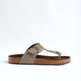 Leather Thong Birk Sandal.Anqtiue Gold Buckle.