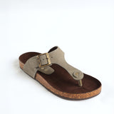Leather Thong Birk Sandal.Anqtiue Gold Buckle.