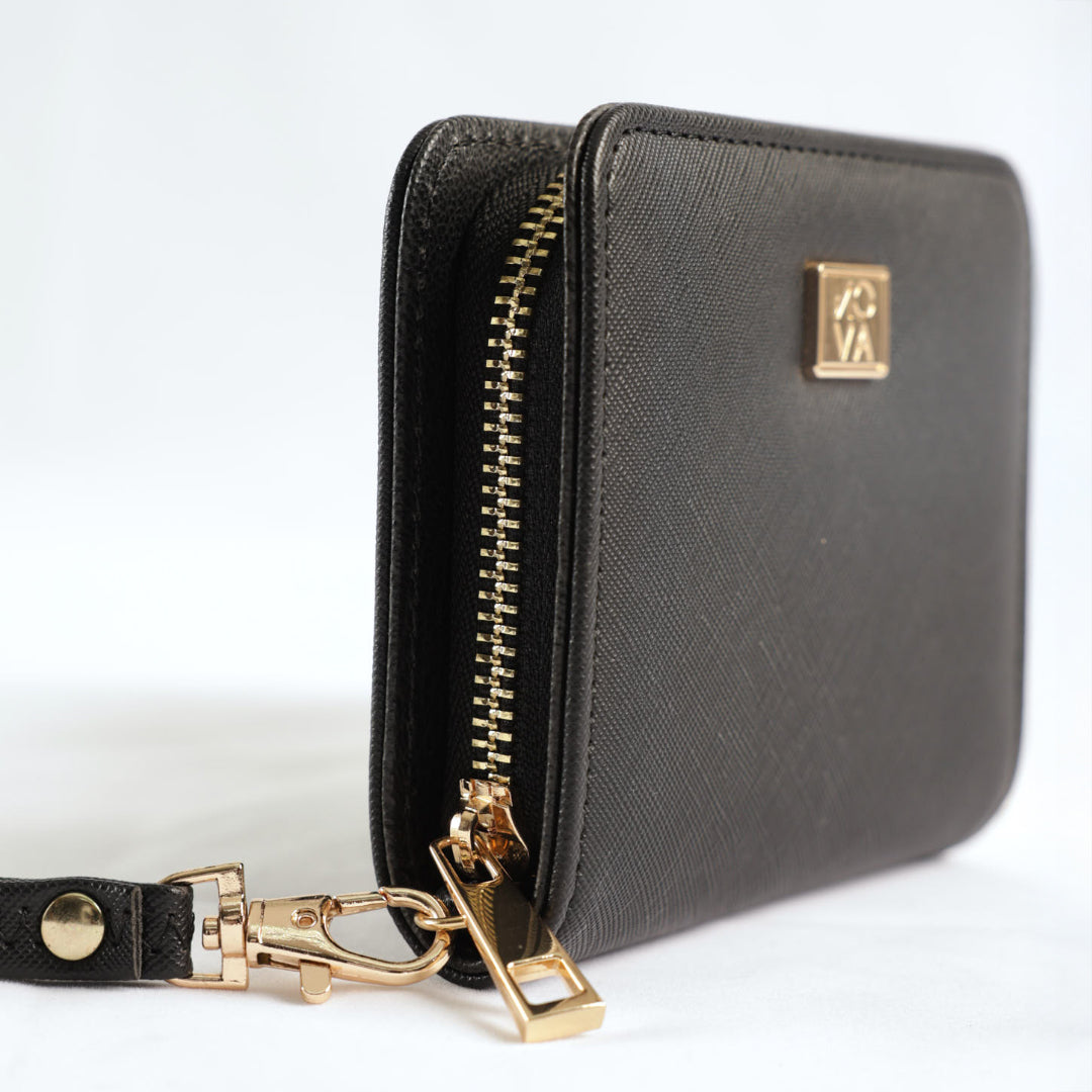 Mini Zip Around Wallet.Pu Strap Detail.