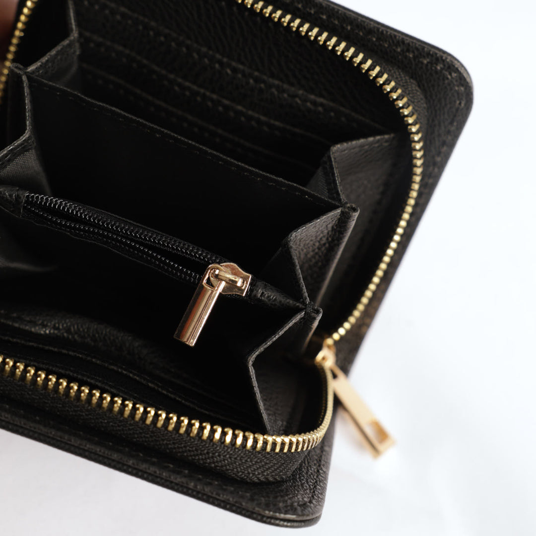 Mini Zip Around Wallet.Pu Strap Detail.