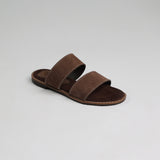 Suede Double Push In Leather Sandal.Randed Outsole.