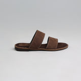 Suede Double Push In Leather Sandal.Randed Outsole.
