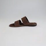 Suede Double Push In Leather Sandal.Randed Outsole.