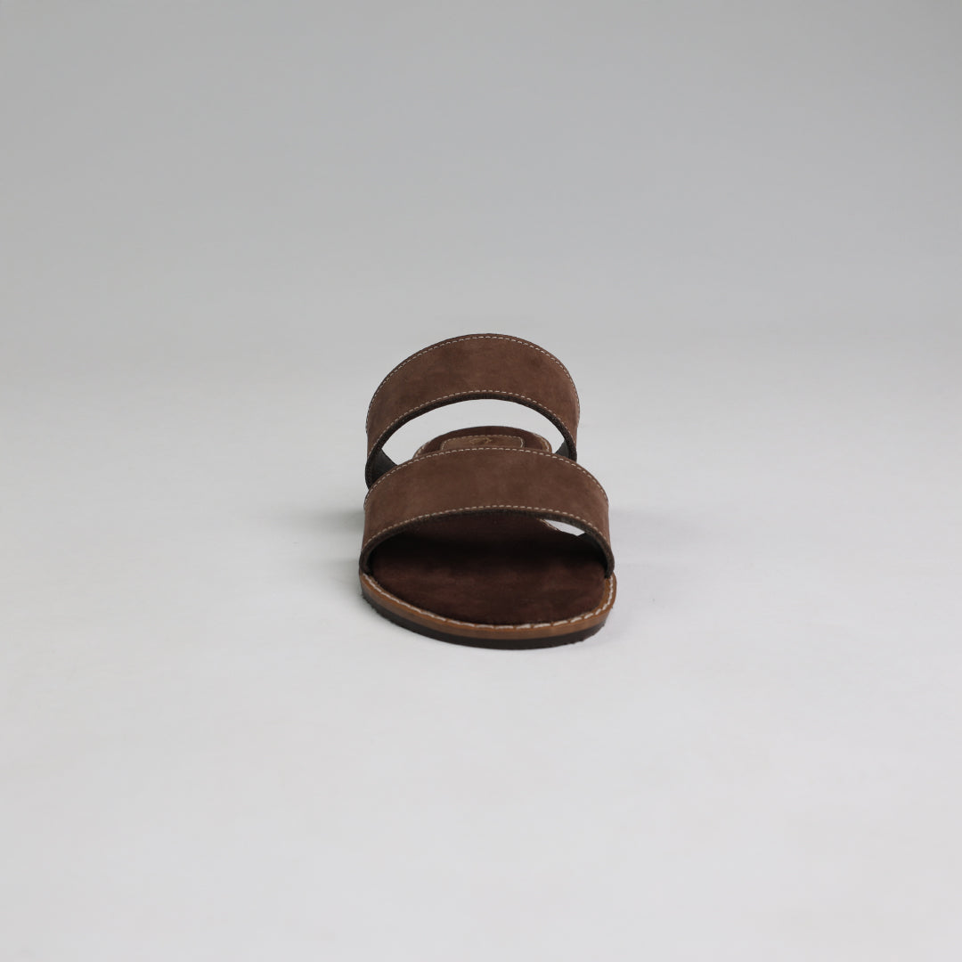 Suede Double Push In Leather Sandal.Randed Outsole.