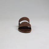 Suede Double Push In Leather Sandal.Randed Outsole.