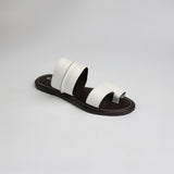 Leather Toe Push In Sandal.Raw Stitch Detail.
