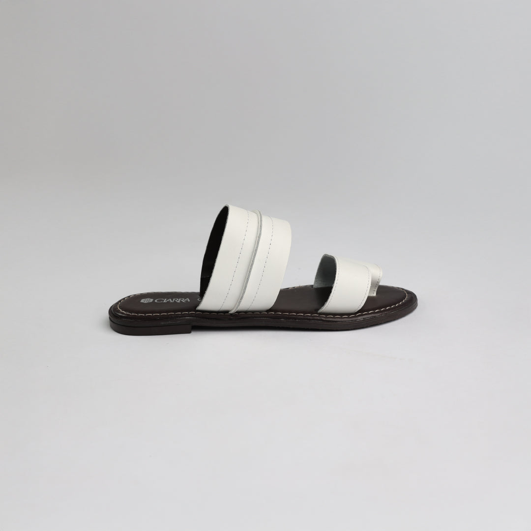 Leather Toe Push In Sandal.Raw Stitch Detail.