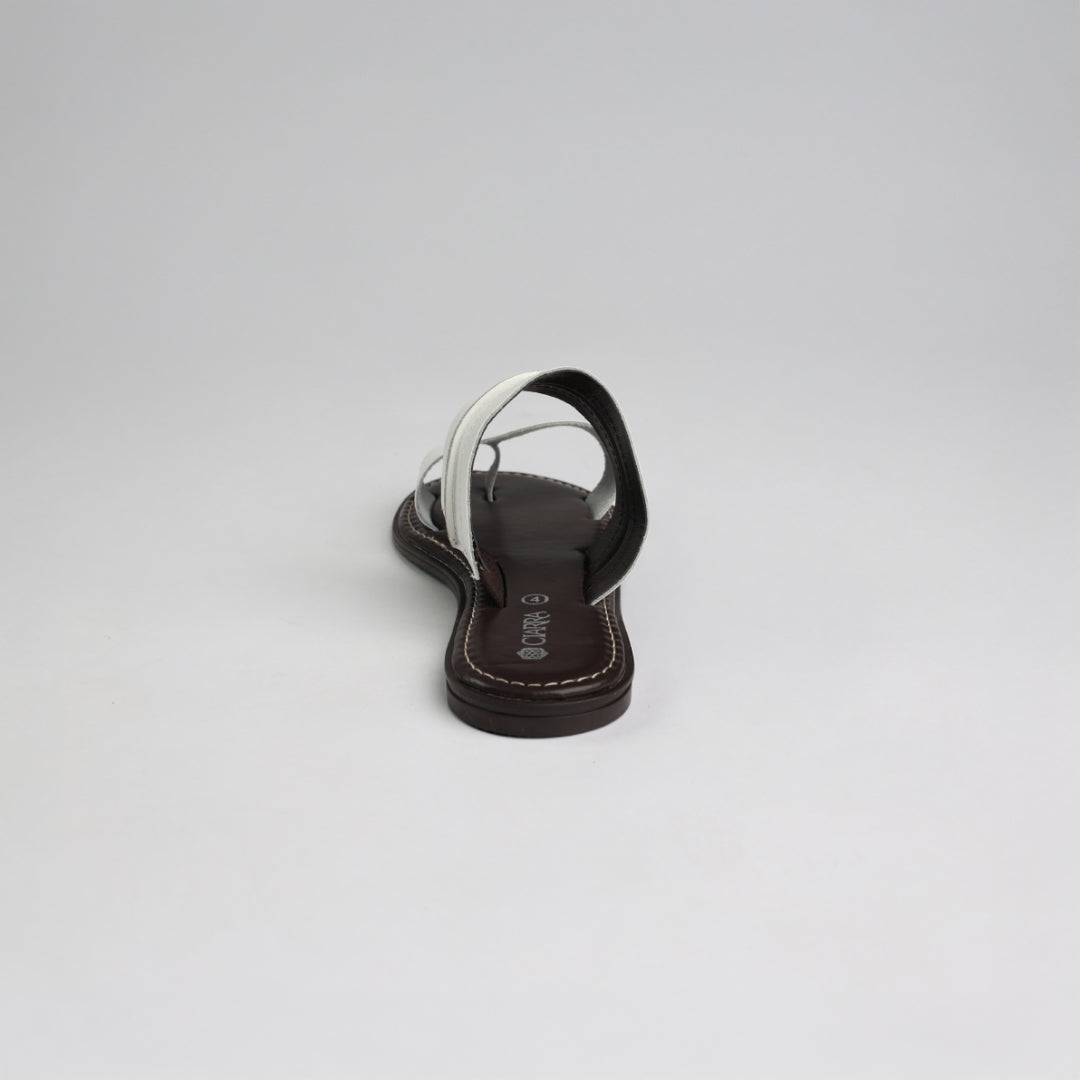 Leather Toe Push In Sandal.Raw Stitch Detail.