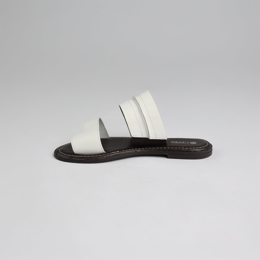 Leather Toe Push In Sandal.Raw Stitch Detail.