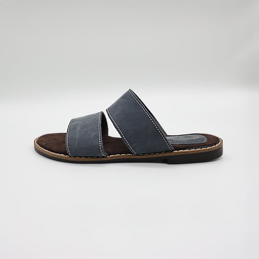 Suede Leather Double Push In Sandal.Randed Outsole.