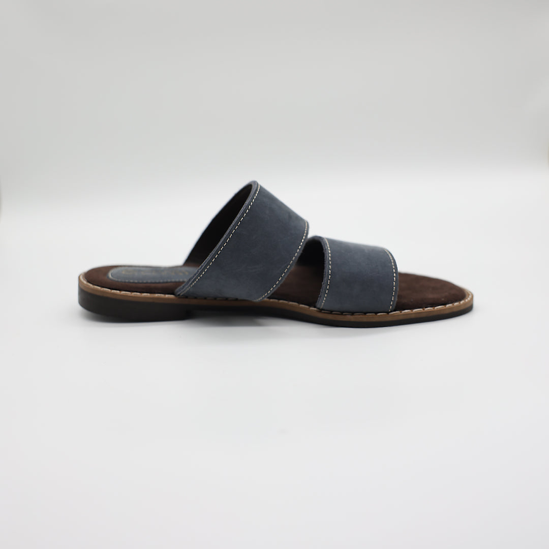 Suede Leather Double Push In Sandal.Randed Outsole.