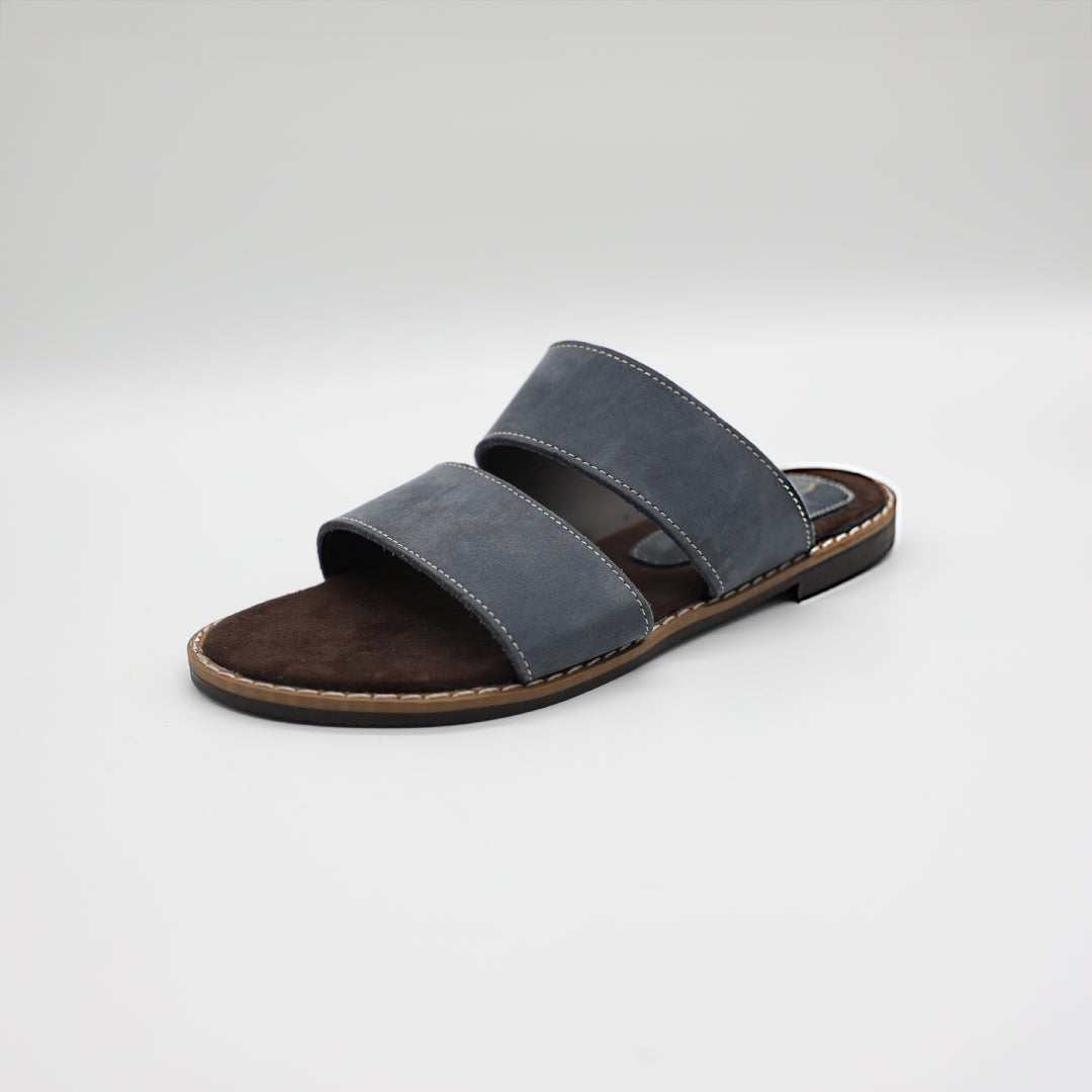 Suede Leather Double Push In Sandal.Randed Outsole.