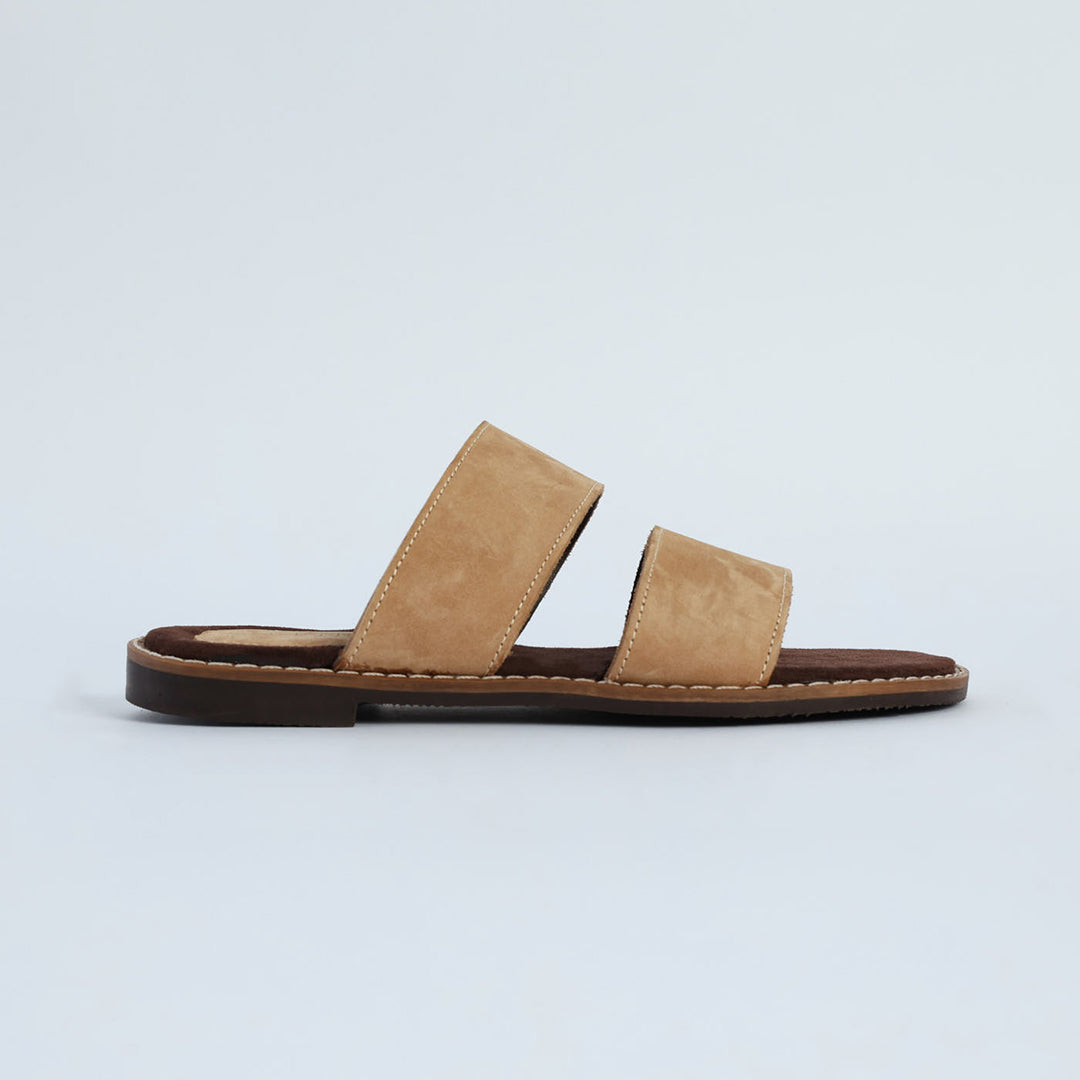 Suede Leather Double Push In Sandal.Randed Outsole.