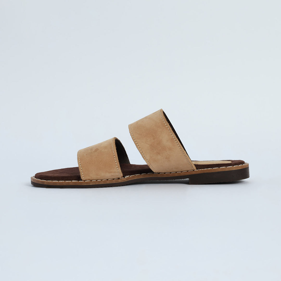 Suede Leather Double Push In Sandal.Randed Outsole.