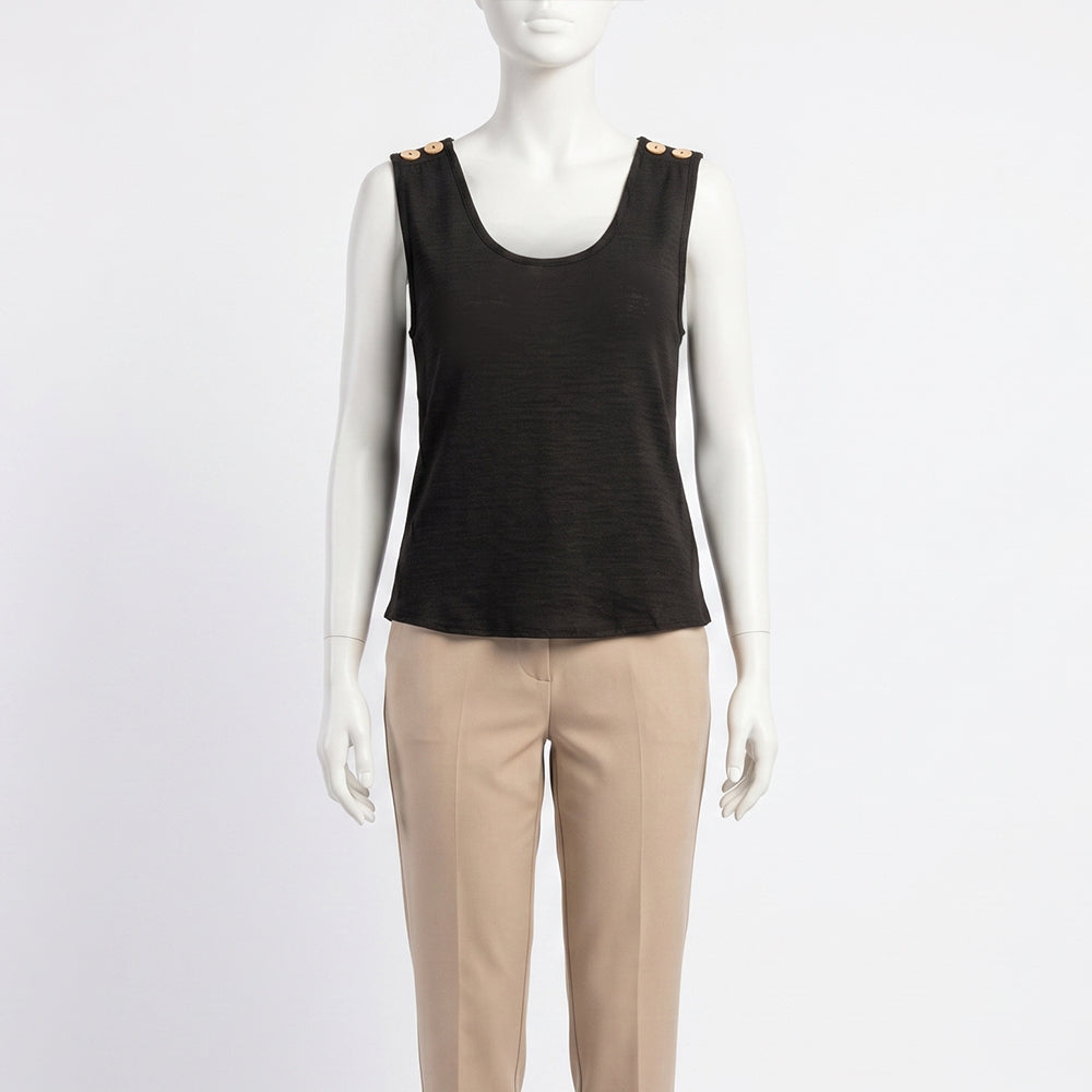 BLACK SLEEVELESS BUTTON DETAIL TOP