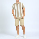 MENS ZAFF BEIGE/CREAM STRIPE POLO