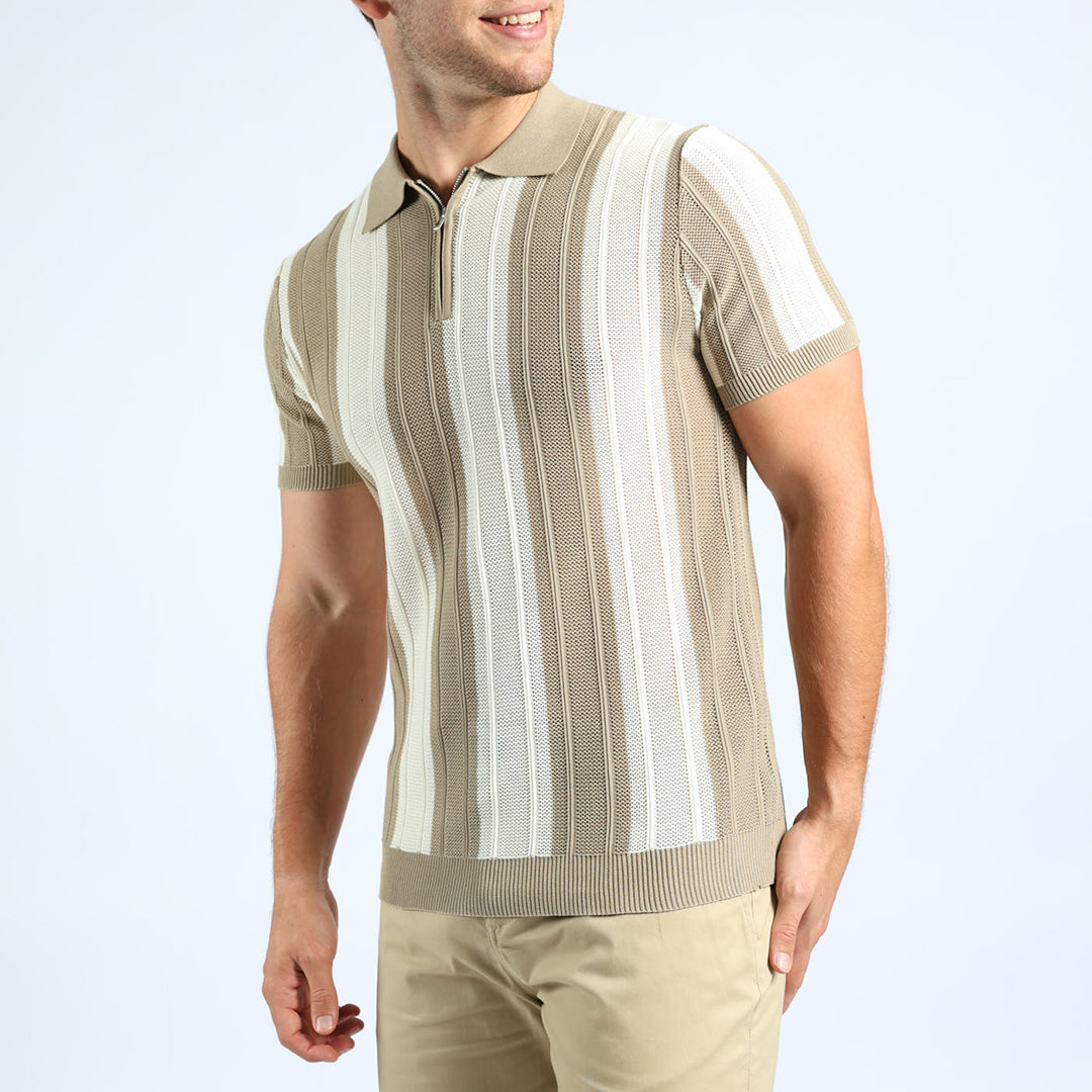MENS ZAFF BEIGE/CREAM STRIPE POLO