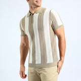 MENS ZAFF BEIGE/CREAM STRIPE POLO